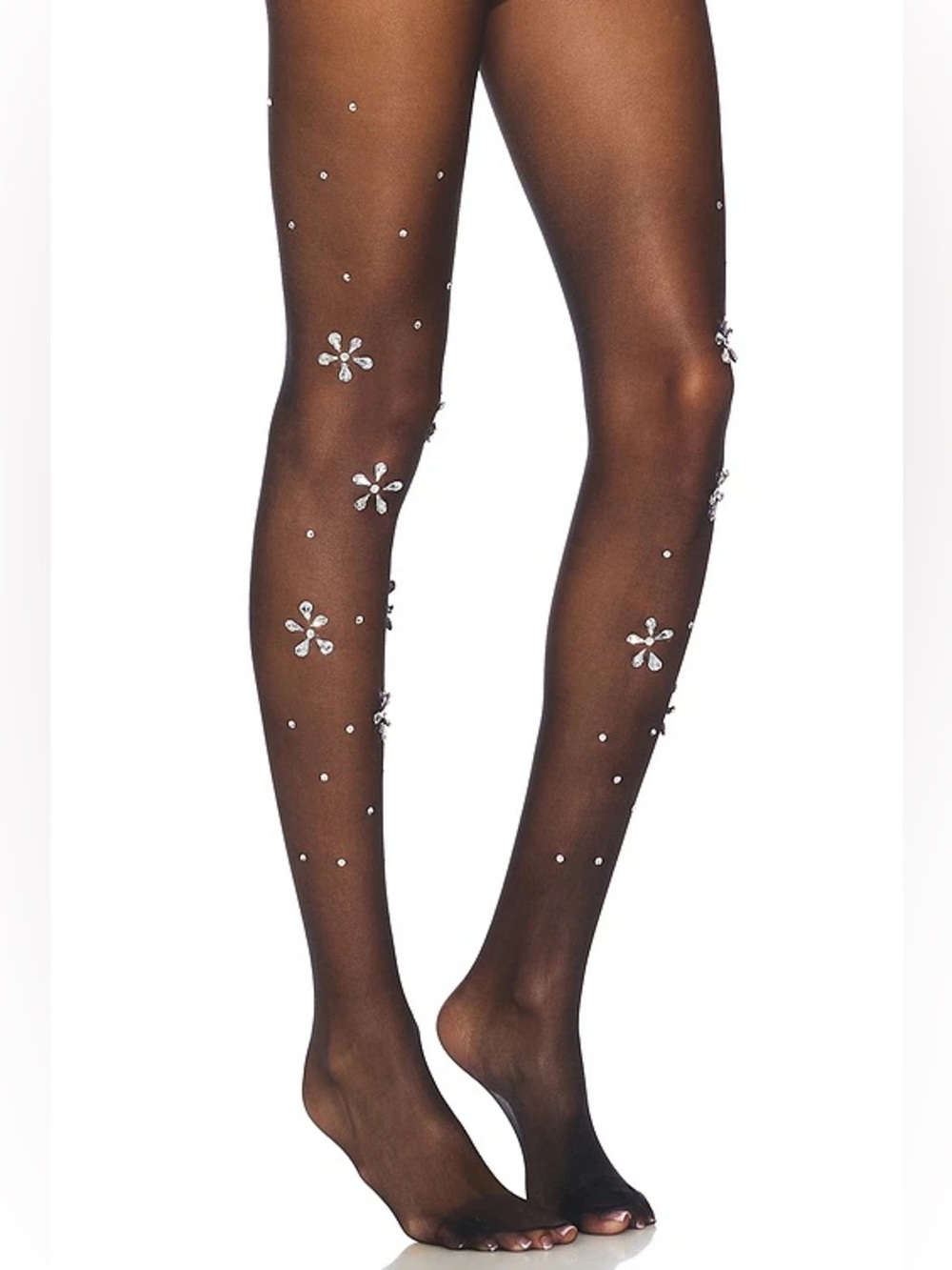 Superdown Revolve Claudia Jewel Crystal Embellished Black Semi-Sheer Tights New